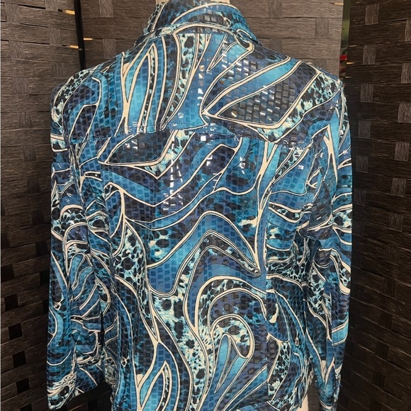 Retro Ruby Rd. Blue Abstract Pattern Blazer - Picture 2 of 4